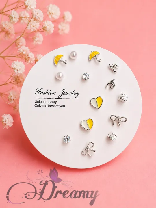 Simple%20Cute%20Stone%20Design%207%20Pairs%20Earrings%20Set%20for%20Girls%20Women's%20Fashion%20Jewellery%20-%20Image%203