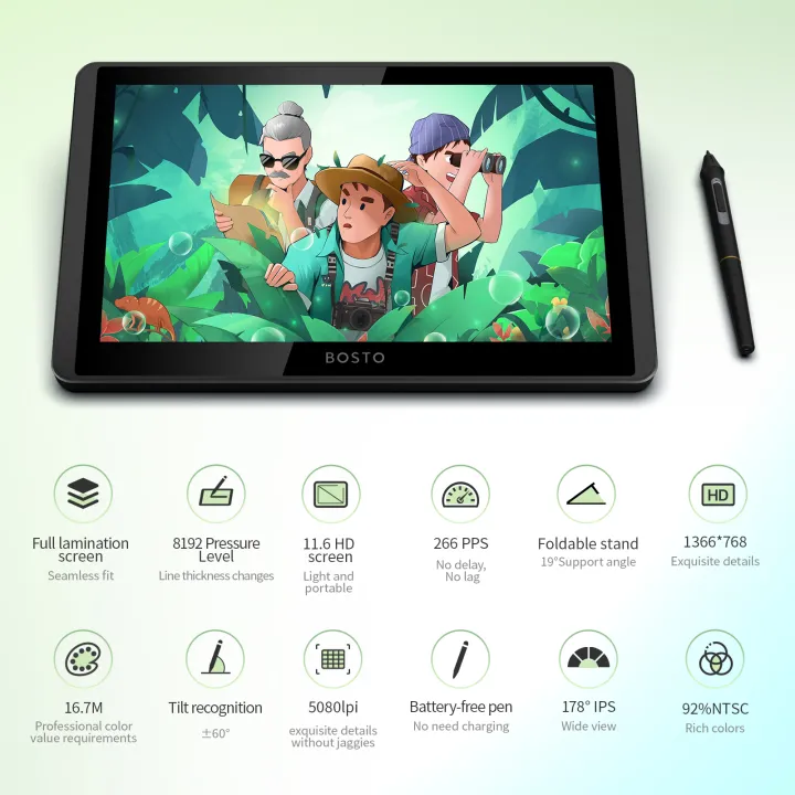 BOSTO%2012HD-A%20H-IPS%20LCD%20Graphics%20Drawing%20Tablet%20Monitor%2011.6%20Inch%20Size%201366x768%20Display%208192%20Pressure%20Level%20Passive%20Technology%20-%20Image%204