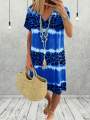 Plus Size Women's 1XL-8XL Fashion Casual Dress Short Sleeve Dress Tie Dye Leopard Short Sleeve V Neck Slight Stretch Dress.