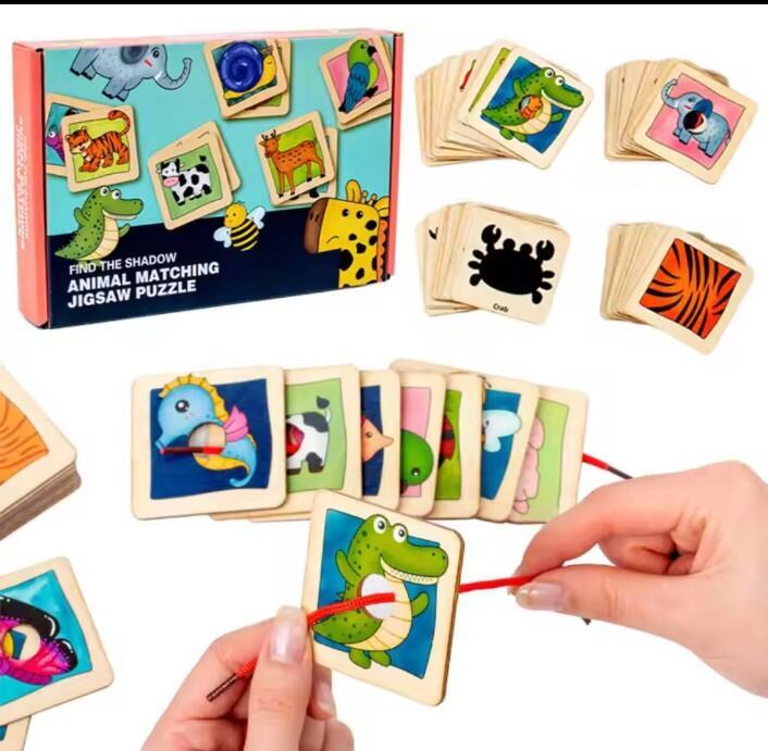 🏅 Kids Learning 🏅 Animal Matching Jigsaw Puzzle, Matching Animal Images and Shadows, Wooden Work, Skill-Building Toys.
