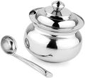 Stainless Steel Ghee pot with lid and spoon. 