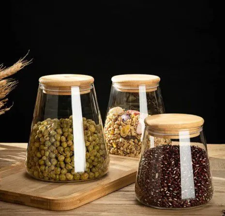 1-Piece Borosilicate Glass Jar with Wooden Lid Kitchen Storage | Daraz.pk