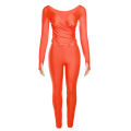 European and American style autumn 2023 women's new  off shoulder large V-neck high waist tight pants casual sports set. 