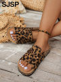 Four-Season Open-Toe Sandals for Outdoor Wear, New Spring and Autumn Women's Sandals, Simple, Casual, Fashionable, Versatile, Blue and Brown Cork Sole Sandals, Animal Print Leopard Print Slide Sandals with Adjustable Buckle Straps, Casual Open-Toe Flat....