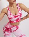 Women's Tie Dye Workout Set Scrunch Butt Lifting Printed Yoga Leggings with Bra Top. 