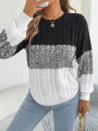 Woman Casual Color Block Striped Sweater Round Neck Lantern Long Sleeve Twist Knitted Tops for 2026 Autumn Winter Women Clothes. 
