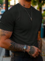 Men's solid color round neck short sleeved T-shirt simple and fashionable pure cotton heavyweight high-quality streetwear. 