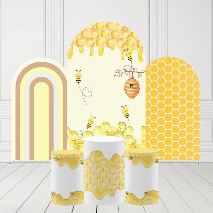 VIKAMA Bee Arch Background Elastic Cover Children's Birthday Party Decoration Holiday Baby Shower Decoration Background Prop