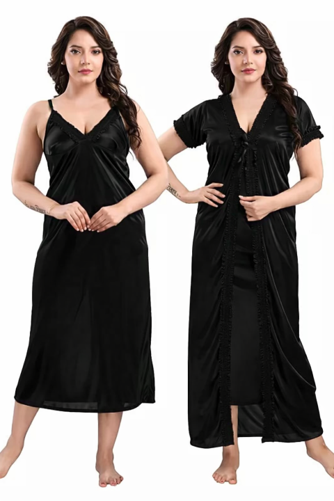Ladies nighty for women black 2 part
