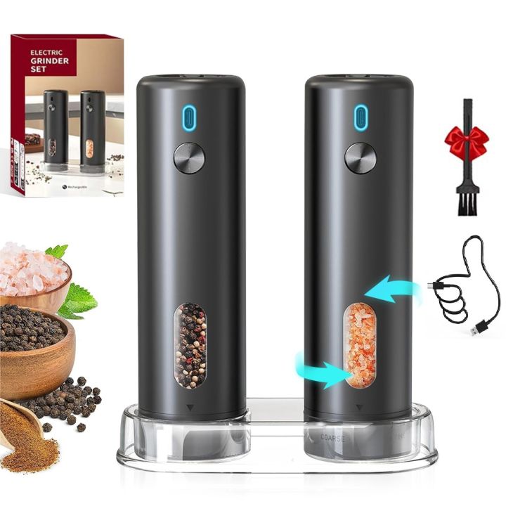 Electric Salt and Pepper Grinder Set Rechargeable Automatic Pepper Mill ...