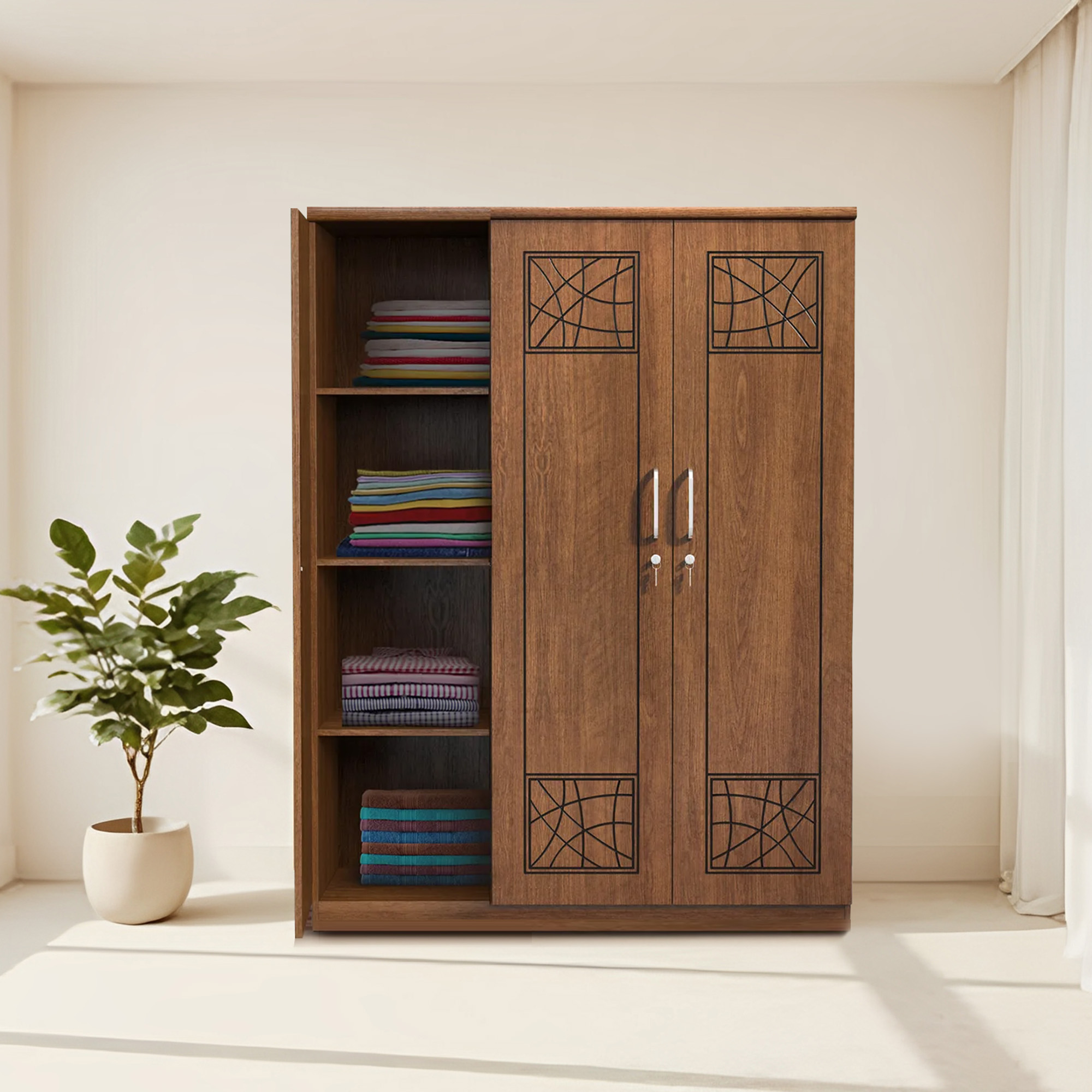 Regal Laminated Board Chevron 3 Door Cupboard - Antique CBH-145-1-1-20 992948