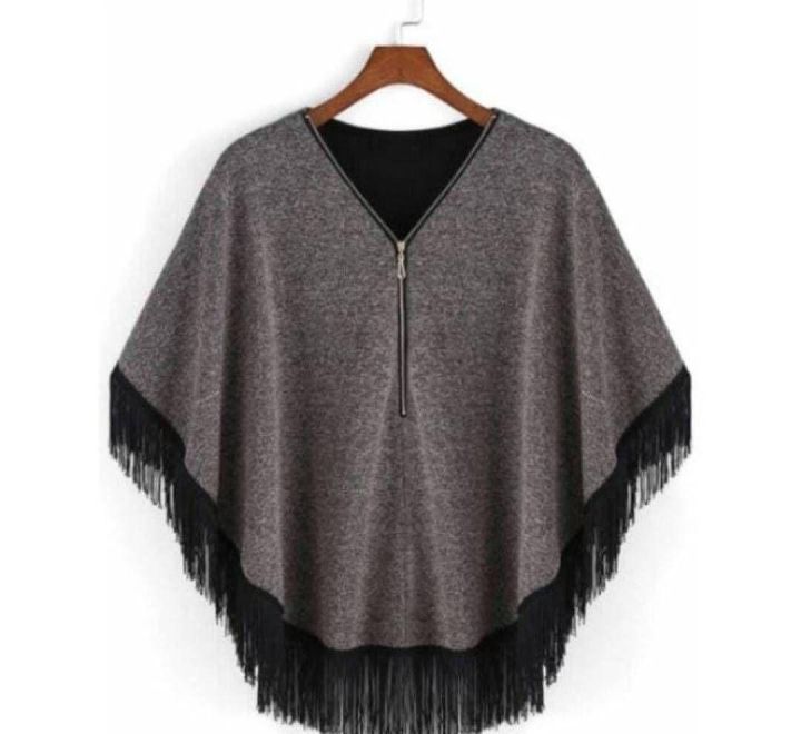Grey%20women%20Zipper%20Cape%20Poncho%20-%20Image%202