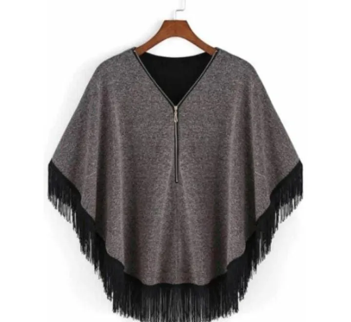 Grey%20women%20Zipper%20Cape%20Poncho%20-%20Image%202
