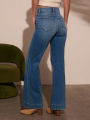 Autumn new women's dark blue high waist straight jeans slim fit wide leg version stretch denim fabric elegant intellectual jeans. 