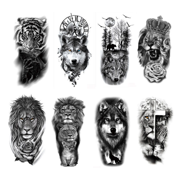 Waterproof%20Temporary%20Tattoos%20for%20Men%20Women%20Animal%20Lion%20Tiger%20Bear%20Tattoo%20Stickers%20Wolf%20Crown%20Body%20Art%20Arm%20Fake%20Tatoo%20-%20Image%206