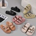 Women's Fashion Thick Sole Sandals - Adjustable Strap Flip Flops, Flat Open-Toe Beach Slides for Outdoor Summer Wear.