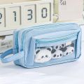 Multi Layered Pencil Case with Transparent Front Pocket Design, Large Capacity and Cute Student Supplies.