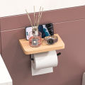 Creative solid wood tissue holder for bathroom storage, wall mounted toilet, hotel non perforated mobile phone roll paper holder. 