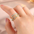 ZAKOL New Turquoise Zircon Finger Ring Set for Women Men Exquisite Original Design Engagement Party Jewelry .