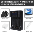 POWERKAN ALL4 AA/AAA 4-slot Small Convenient Battery Charger for 1.2V  Hi-MH& 1.5V/3.7VLi-ion With LCD Screen. 