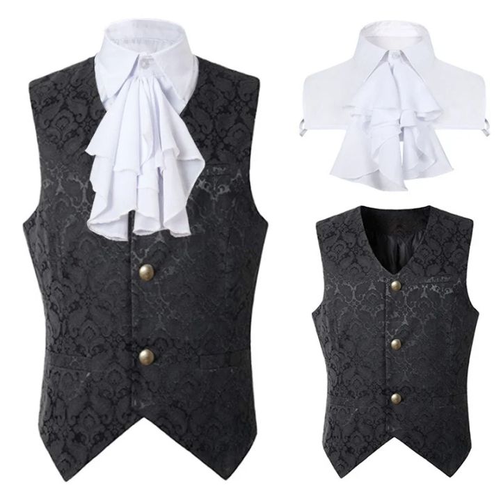 2024 Vest Men Renaissance Steampunk Coat Gothic Jacquard Waistcoat Single Breasted Business Formal Dress Vest for Suit