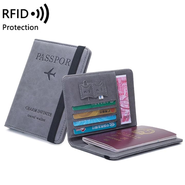 RFID Passport Cover PU Waterproof Travel Document Business Bandage Passport Holder Credit ID Card Wallet Multifunction Protector