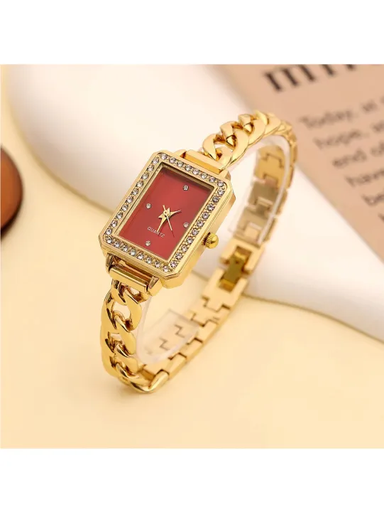 Women%20Square%20Drill%20Point%20Scale%20Dial%20Quartz%20Steel%20Strap%20Watch%20-%20Image%202