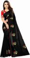 Embroidered Chanderi Cotton Saree (Black) with Blouse material. 