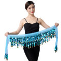 Purple Sequin Belly Dance Hip Scarf with Gold Coins, Shiny Fringe, Elastic Waistband – Perfect for Performances, Workouts, and D.