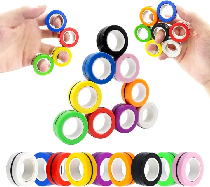 Magni Rings Magnetic Ring Fidget Spinner Toys Pack Colorful Fingers Magnet Rings ...