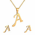 Fashion Stainless Steel Alphabet Initial Necklace 26 English Letter Earrings Necklace For Women Set Personalize Jewelry .