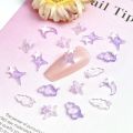 50PCS Transparent Resin Moon Cloud Nail Art Charms with White Purple Sparkling Four-pointed Star Nail Decoration DIY Nail Crafts.