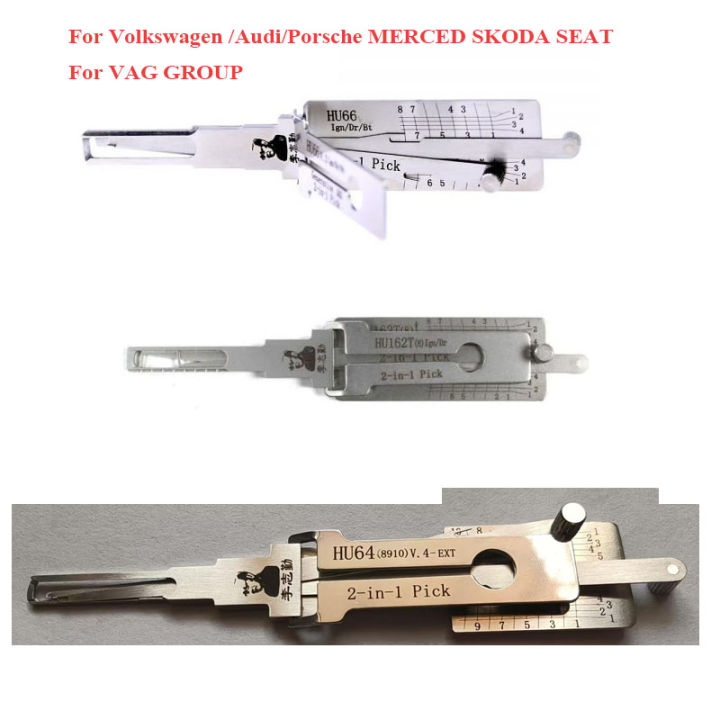 Lishi Vehicle 2-in-1 Decoder Cars Lock Picking Set for Volkswagen /Audi/Porsche MERCED SKODA SEAT HU66 HU162T(8) HU64 VAG GROUP