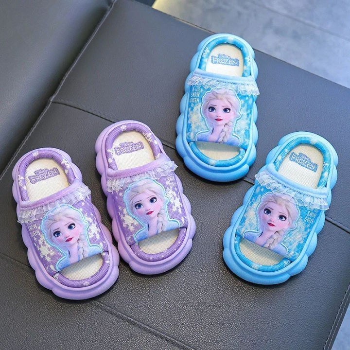 Disney Frozen Princess Elsa Cartoon Cotton Slippers for Girls Summer Indoor Casual Preservation Non slip Children's Plush Shoes