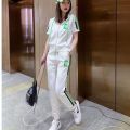 Women's Fashion Suit Spring Summer New Zipper Hooded Short Sleeve Coat Casual Crop Tops Pants 2 Two Piece Set For Women Clothing.