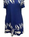 Women Fashion Plus Size 1XL-5XL Off The Shoulder Printed Short Sleeve Dress Ladies Elegant Knee Length Dress. 
