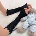 Lace Ruffle Y2k Gloves Fingerless Gloves Mittens JK Lolita Kawaii Women Mesh Fishnet Bowknot Black White Gloves UV Protection.