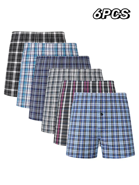 JupiterSecret%206%20Pcs%20Boxer%20Shorts%20Casual%20Plaid%20Elastic%20Waistband%20Button%20Mens%20Boxer%20Underwear%20Woven%20Shorts%20For%20Home%20Random%20Color%20-%20Image%208