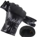 Winter Fashion Black PU Leather Gloves Male Thin Style Driving Leather Men Gloves Non-Slip Full Fingers Palm Touchscreen. 
