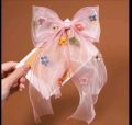1 pcs hair rainbow bow girls hair accessory with golden chain and pearls - cute and fancy girls hair clip catcher. 
