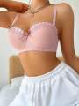 High Quality Pink Heavy Duty Lace Design Underwear Bow Daily Push Up Bra Sexy Lingerie Women With Steel Ring  J1903. 