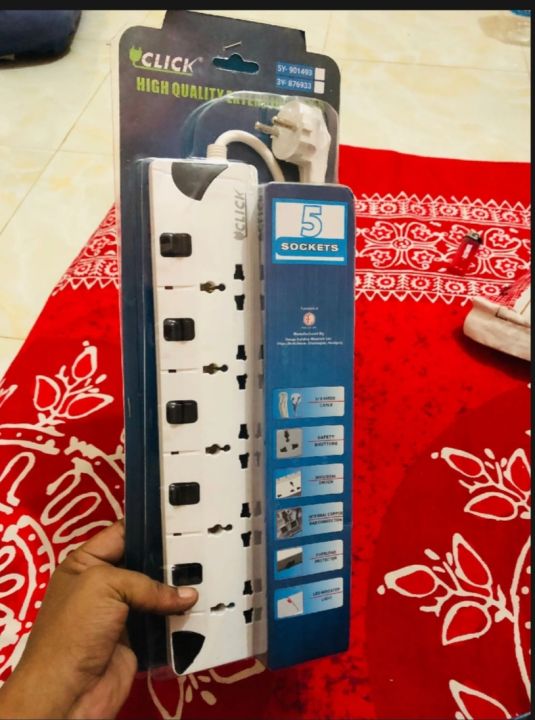Click Safe Multi Plug 3 Pin multiplug Socket 5 Port 5 Meter Cable 2 pin ...