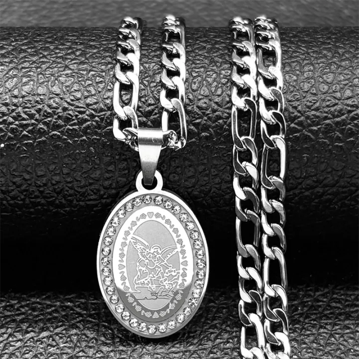 Seal%20of%20Archangel%20Michael%20Medal%20Necklace%20for%20Women/Men%20Rhinestone%20Stainless%20Steel%20Gold%20Silver%20Color%20Talisman%20Chain%20Jewelry%20-%20Image%205