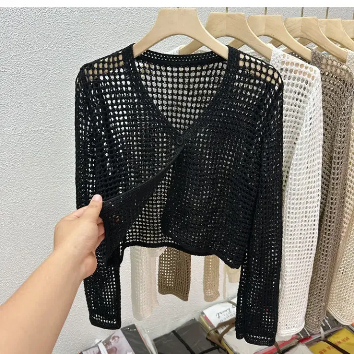 Single%20Button%20Crochet%20Mesh%20Cardigan%20for%20Women%20Semi%20Sheer%20Openwork%20Sunscreen%20Jacket%20Cover%20Up%20Summer%20Hollow-out%20Knitted%20Cardigan%20-%20Image%207