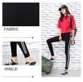 Women Korean Sports Leggings White Side Stripe Black Workout Leggings Modal Thin Slim High Waist Legging Pencil Pants. 