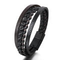 Trendy Leather Bracelets For Men Stainless Steel Bracelet 21CM Multilayer Braided Rope Bracelets for Male Jewelry .