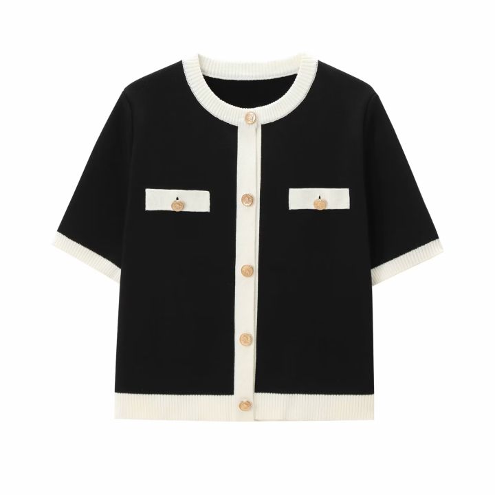 Women%20Summer%20Women's%20Knitted%20Jacket%20New%20Casual%20Fashion%20Classic%20Round%20Neck%20Single-Breasted%20Short-Sleeved%20Sweater%20Coat%20Tops%20-%20Image%207
