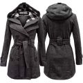 Womens Overcoats Winter Coat Ladies Girls Belted Long Hooded Warm Jacket Size Color Grey. 