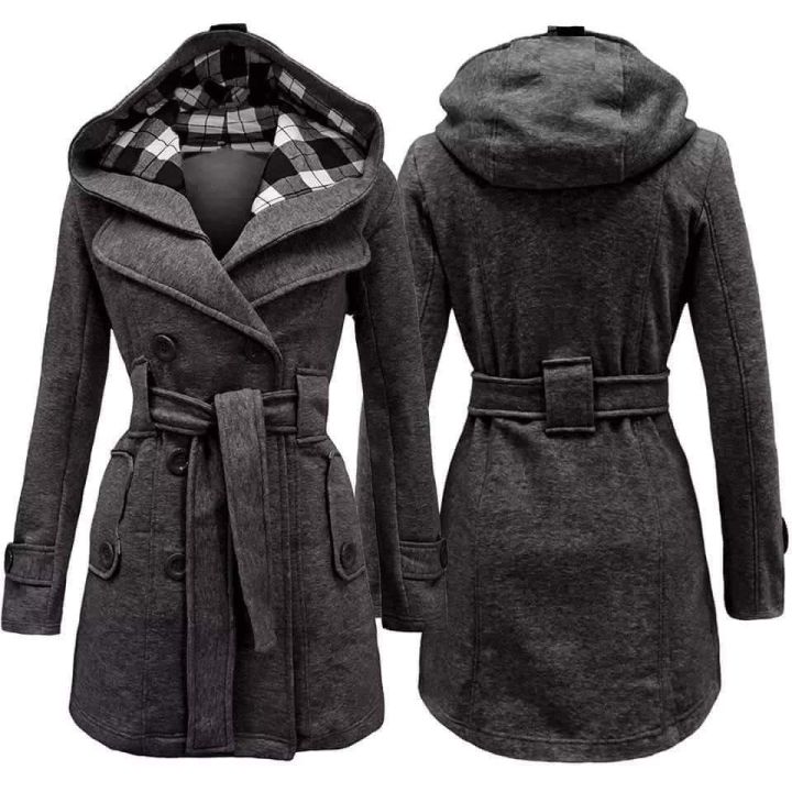 Womens Overcoats Winter Coat Ladies Girls Belted Long Hooded Warm Jacket Size Color Grey