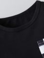 Boys summer casual and comfortable round neck short sleeved T-shirt+checkered shorts sports two-piece set.